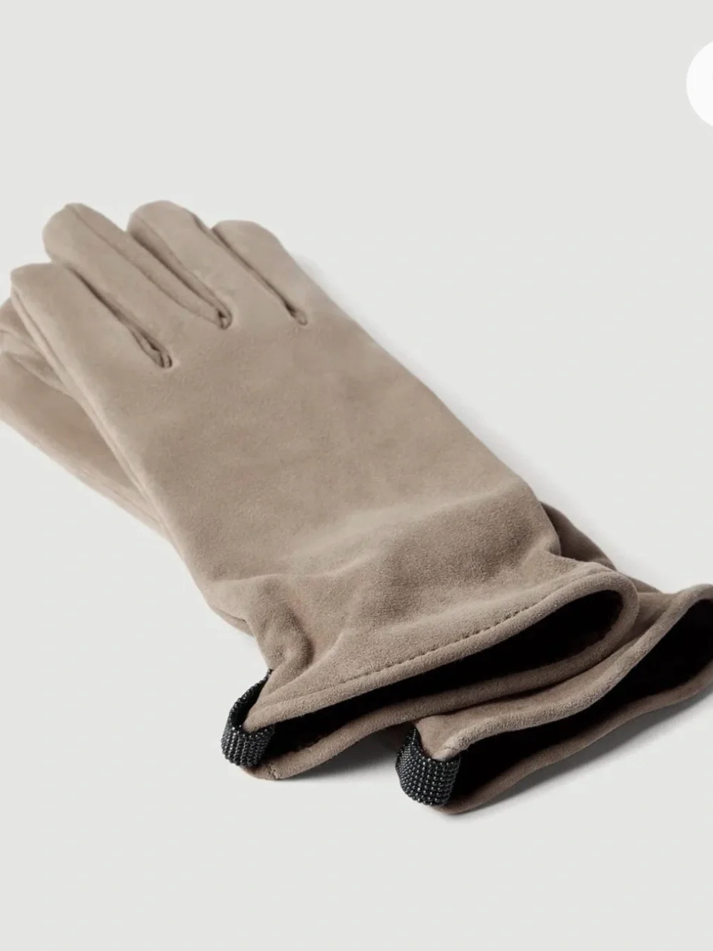 Brunello Cucinelli Women Taupe Suede Gloves with Bead Detail